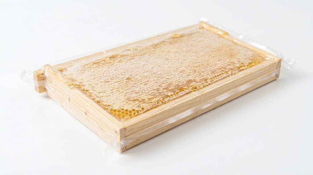 A raw honeycomb frame lying flat